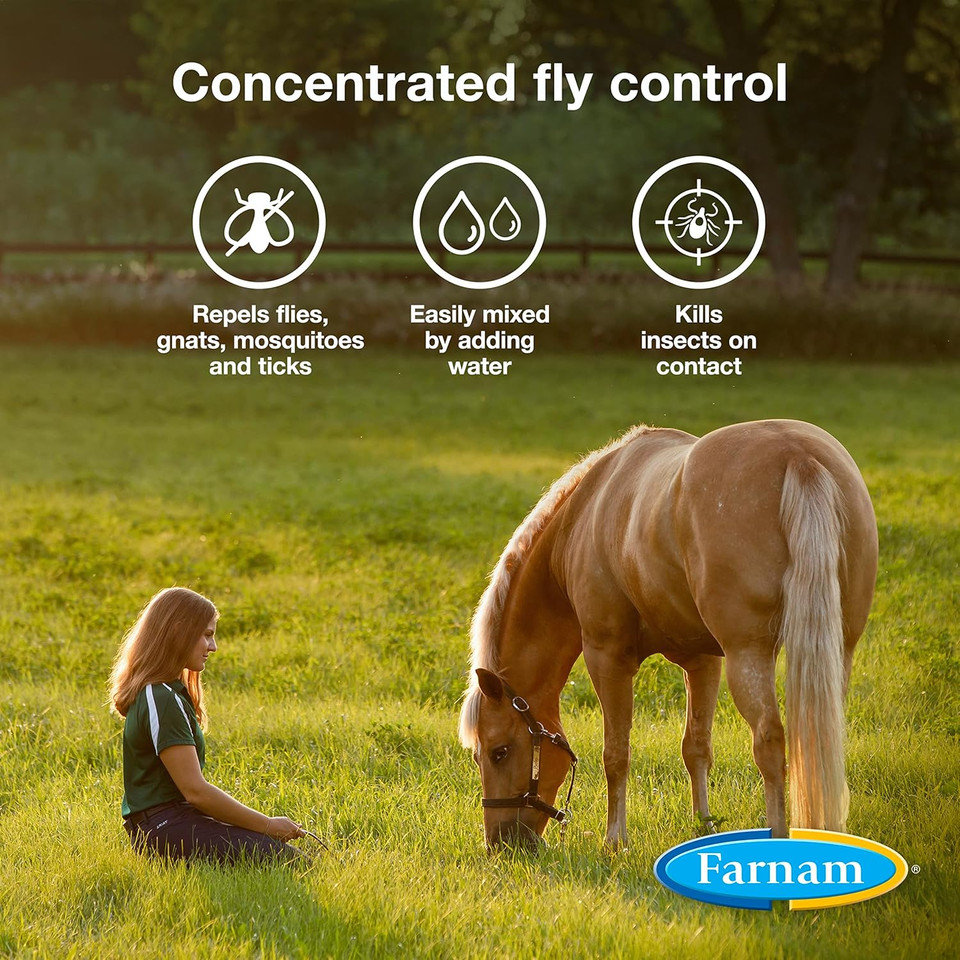 Farnam Repel-Xpe Emulsifiable Horse Fly Spray, Liquid Concentrate, Mix With Water, 128 Ounces, One Gallon