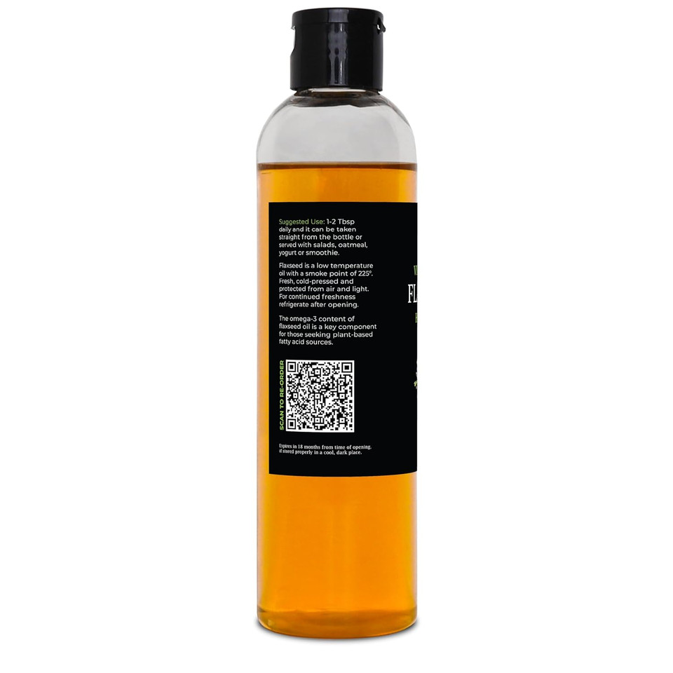 Greenive Flax Seed Oil Organically Grown100% Pure Cold Pressed High Vegan Omega Fatty Acids (8 Fl Oz)