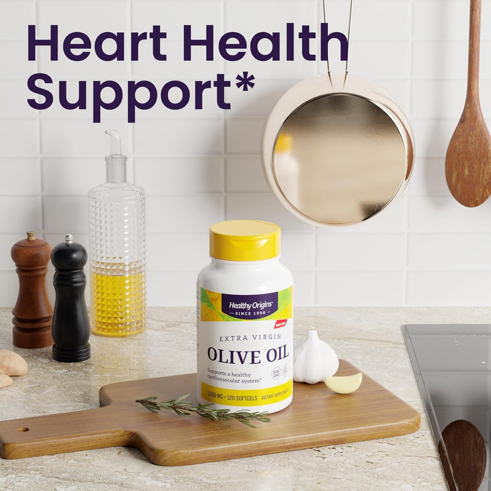Healthy Origins Extra Virgin Olive Oil 1,250 Mg (Made With Organic Extra Virgin Olive Oil, Non-Gmo, Gluten Free, Cardiovascular Support), 120 Softgels