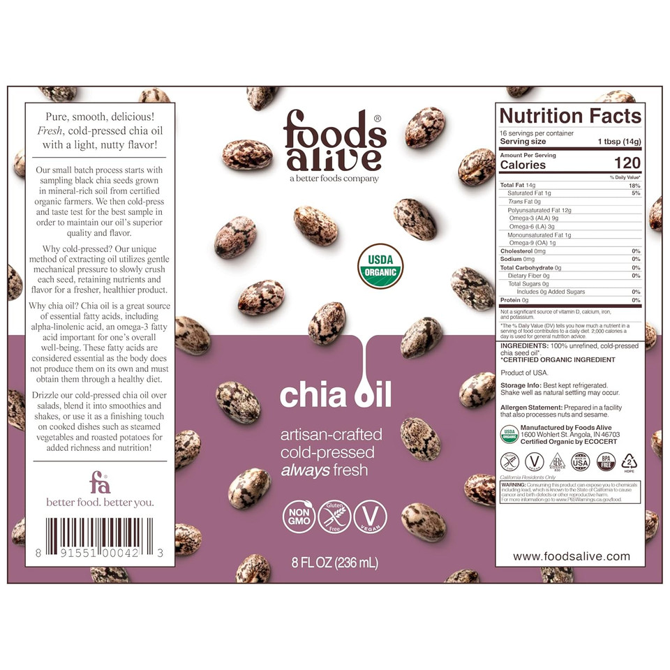 Foods Alive | Organic Chia Oil | 16 Oz