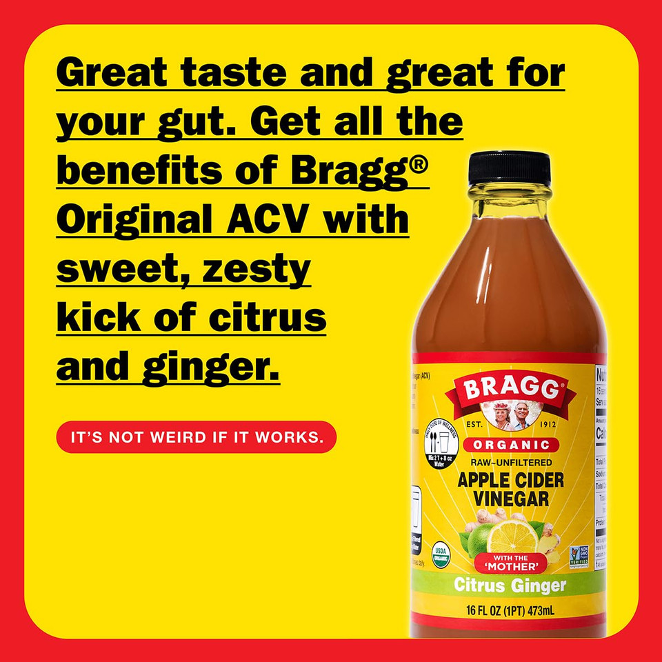 Bragg Organic Apple Cider Vinegar Citrus Ginger Blend With The Mother - 16 Fl Oz - Raw And Unfiltered