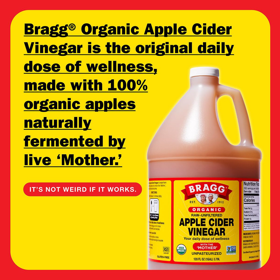 Bragg Organic Apple Cider Vinegar With The Mother - 1 Gal (128 Fl Oz) - Raw And Unfiltered