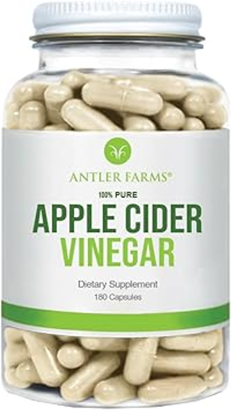 Antler Farms - 100% Pure Apple Cider Vinegar With Mother, 180 Capsules, 500Mg - A Powerful Ally For Gut And Heart Health - Vegan, Gluten-Free & Non-Gmo