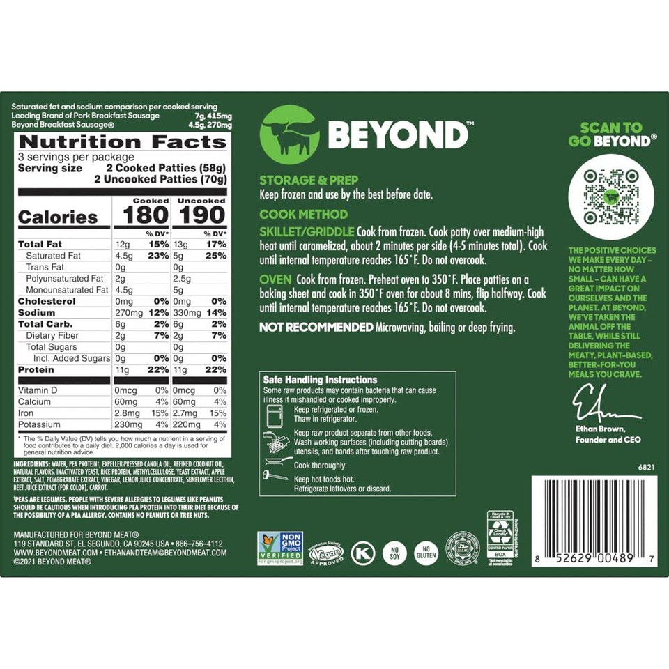 Beyond Breakfast Sausage Plant-Based Patties, 7.4 Ounce
