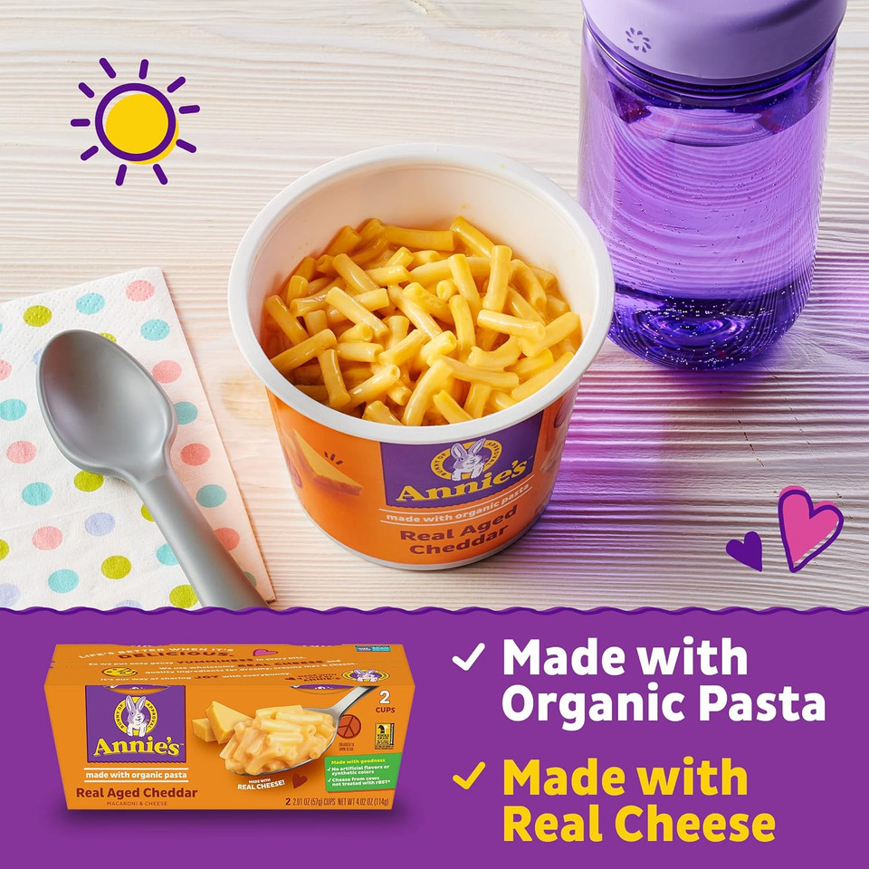 Annie'S Real Aged Cheddar Microwave Mac And Cheese With Organic Pasta, Made With Real Cheese, Dinner Side Or Snacks, 4 Cups, 8.04 Oz