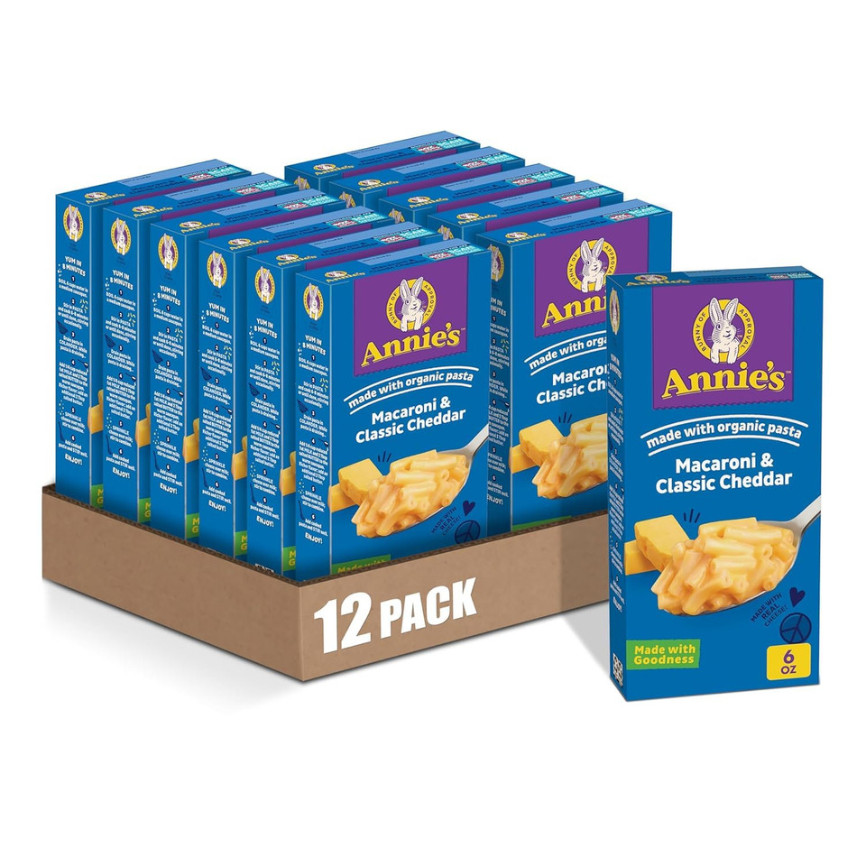 Annie'S Macaroni And Cheese, Classic Cheddar With Organic Pasta, 4 Ct, 24 Oz