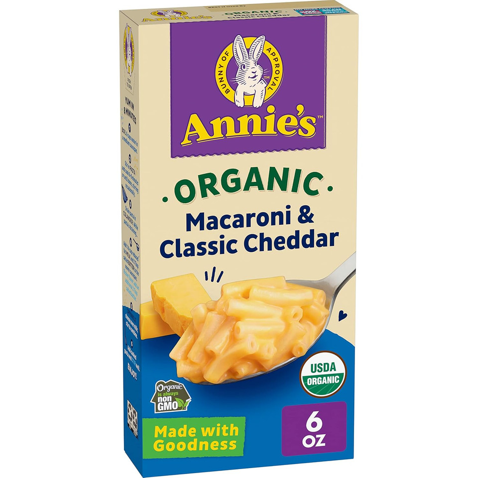 Annie'S Organic Macaroni And Classic Cheddar, Mac And Cheese, Dinner Side Or Snacks, 6 Oz