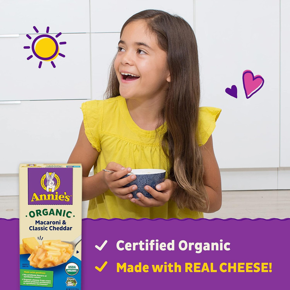 Annie'S Organic Macaroni And Classic Cheddar, Mac And Cheese, Dinner Side Or Snacks, 6 Oz