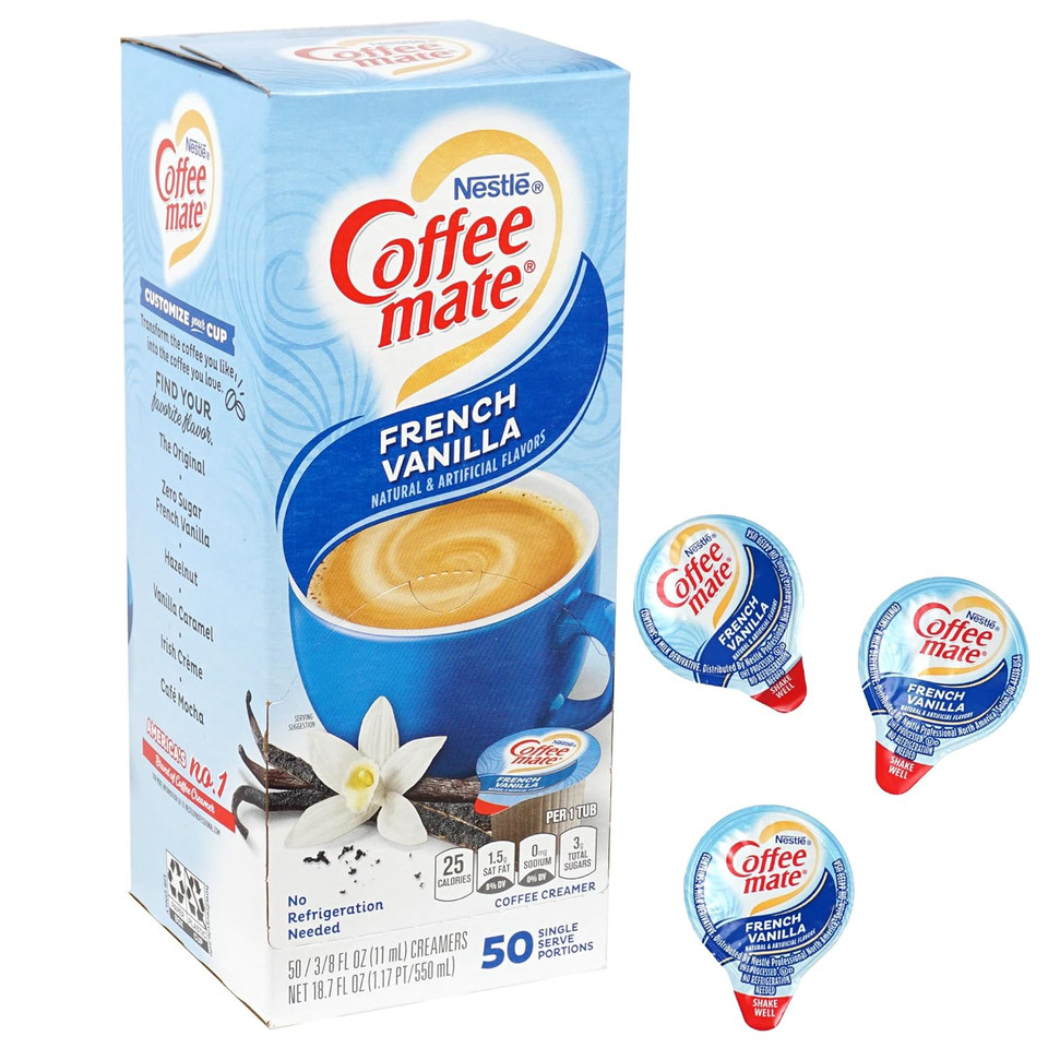 Vanilla Caramel Liquid Coffee Creamer Singles, 50 Creamers Singles Serve Box (18.7 Fl Oz.)