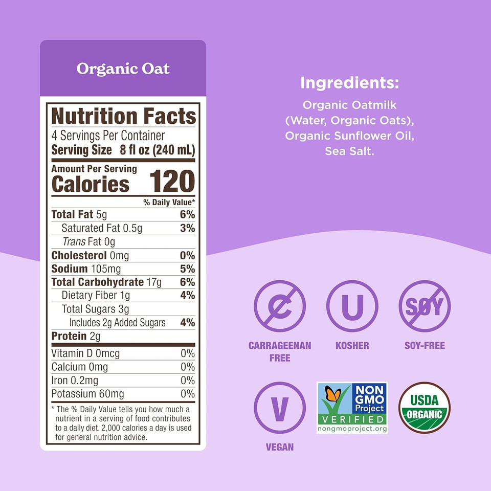 Califia Farms - Organic Oat Barista Blend Oat Milk, 32 Oz, Shelf Stable, Dairy Free, Plant Based, Vegan, Non Gmo, Organic Milk, Creamer, Milk Frother, Oatmilk