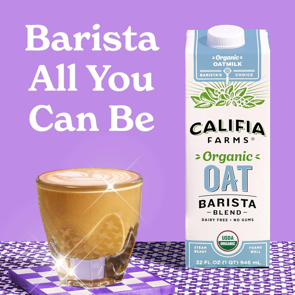 Califia Farms - Organic Oat Barista Blend Oat Milk, 32 Oz, Shelf Stable, Dairy Free, Plant Based, Vegan, Non Gmo, Organic Milk, Creamer, Milk Frother, Oatmilk