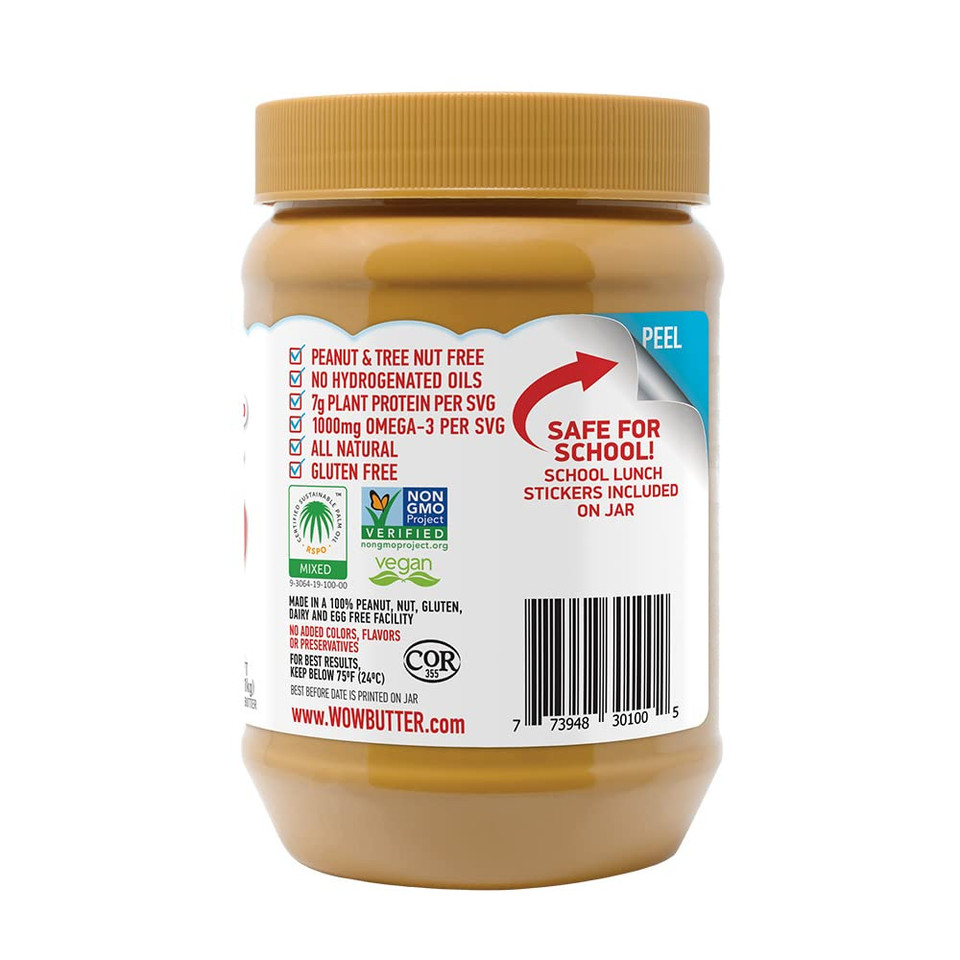 Wowbutter - Creamy Peanut & Tree Nut Free Spread - 1 Jar - 35.3Oz - Whole Toasted Soy - Natural Ingredients - Safe For School - Vegan, Plant Based - Gluten Free, Non-Gmo