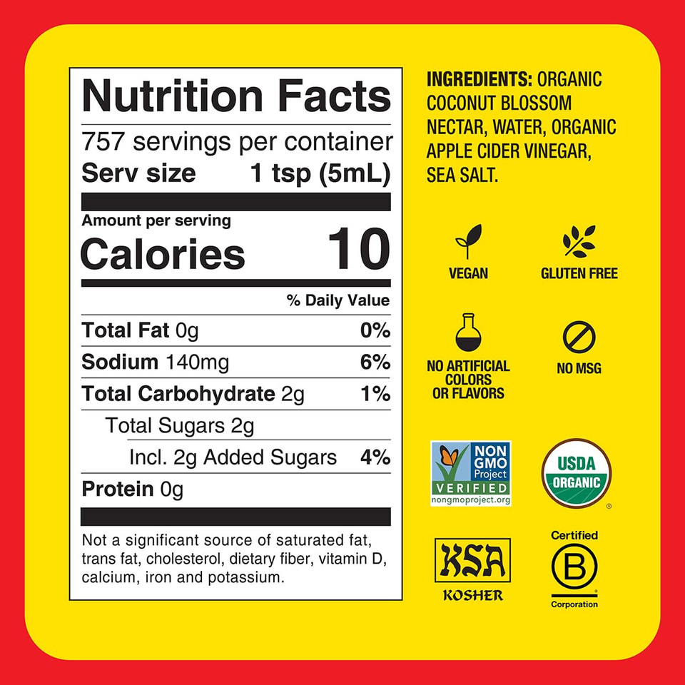Bragg Organic Coconut Liquid Aminos Seasoning - 10 Fl Oz - Soy-Free Teriyaki Sauce Substitute - Perfect For Cooking At Home