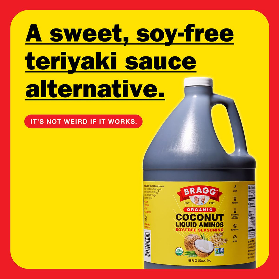 Bragg Organic Coconut Liquid Aminos Seasoning - 10 Fl Oz - Soy-Free Teriyaki Sauce Substitute - Perfect For Cooking At Home