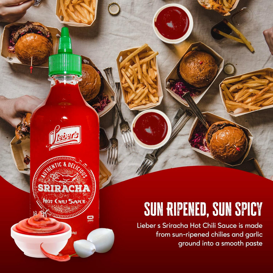 Lieber'S Sriracha Hot Chili Sauce, Authentic And Delicious, Non-Gmo, No Msg, Gluten-Free, Cholesterol-Free, And Vegan, Net Wt. 1 Lb (454G)