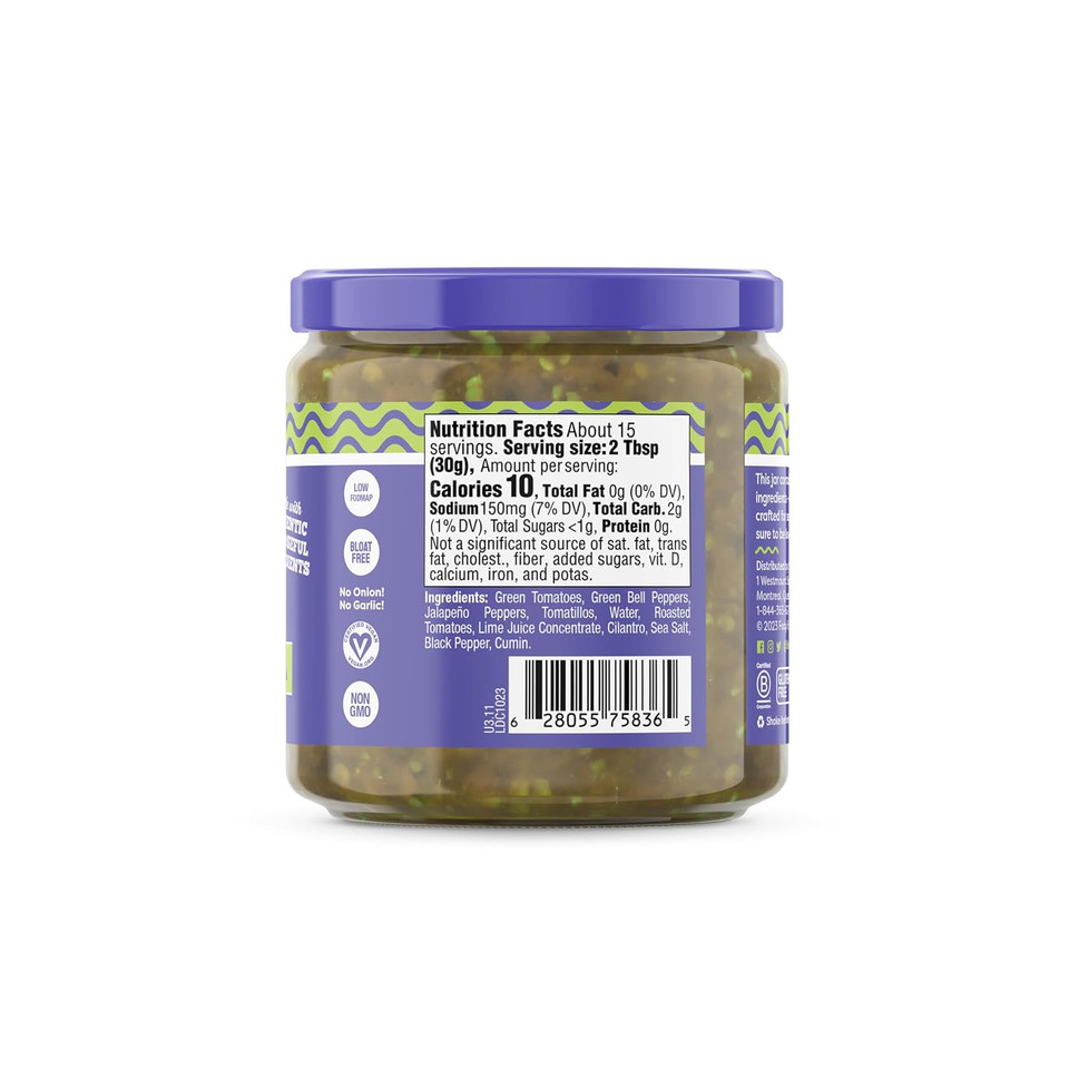 Fody Foods Salsa Verde, 16 Oz, Garlic And Onion Free, Low Fodmap Certified, Gut & Ibs Friendly, Vegan, Non-Gmo, Gluten Free, Keto Friendly