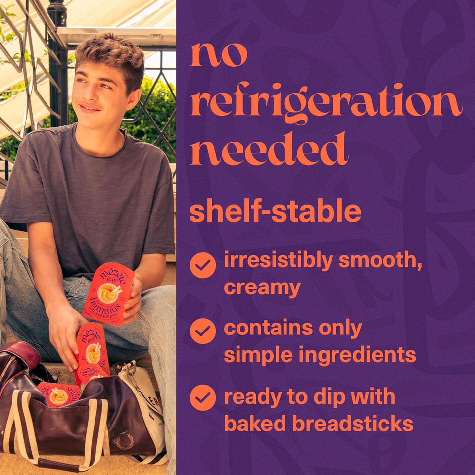 Mezete Roasted Red Pepper Hummus With Breadsticks | Traditional Recipe | Tahini Rich Vegan Dip & Spread | All-Natural Gourmet Dip | Halal | Gluten-Free | No Preservatives | 81G