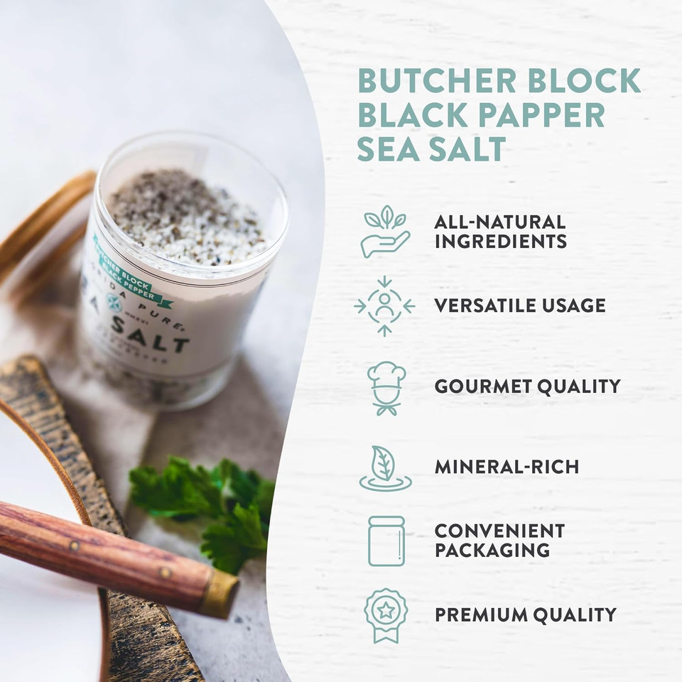 Florida Pure Black Pepper Sea Salt - 80+ Mineral Sea Salt, Natural, Unrefined, Non Iodized - For Baking, Cooking, Seasoning & Enhancing Taste - Rich In Taste Flaky Sea Salt (1.8 Oz Jar)