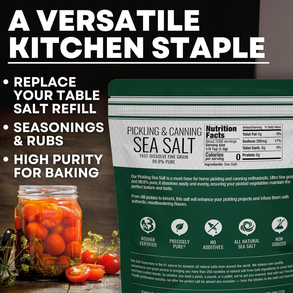 Pickling & Canning Pickling & Curing Salt For Natural Preserving, Fine Kosher Salt For Brining, 10 Lb Bag (2X5 Lb) Non Iodized