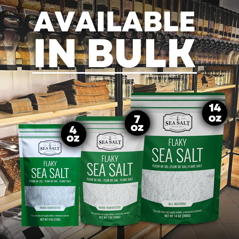 Flaky Hand Harvested Sea Salt Flakes, Baja Fleur De Sel Flake Salt, For Baking And Cooking And Gourmet Finishing, 14 Oz Bag