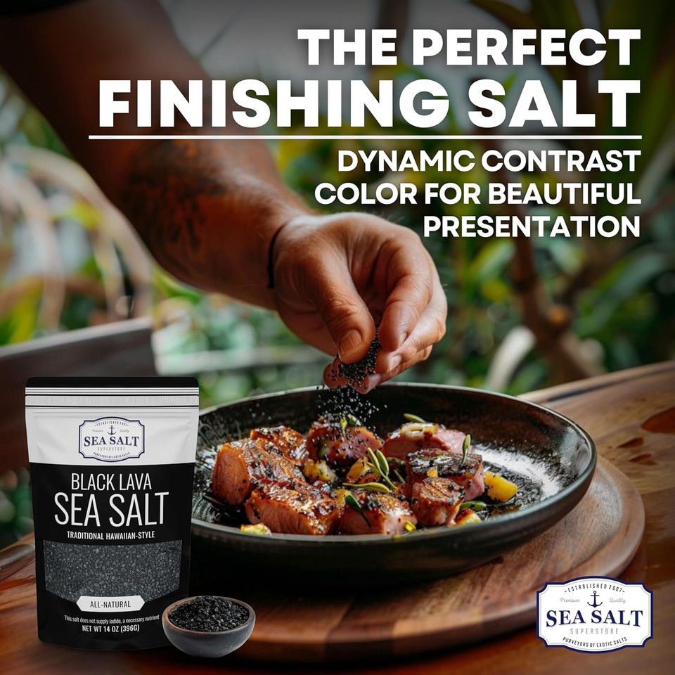 Hawaiian-Style Black Lava Sea Salt With Activated Charcoal, Black Hawaiian Sea Salt For Cooking & Finishing, 1 Lb Shaker