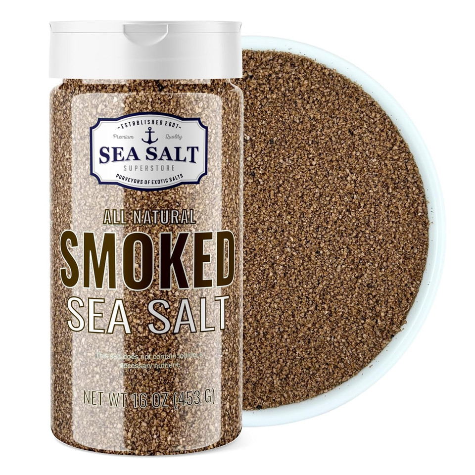 Fine Grain Cold Smoked Sea Salt Over Alderwood, Unrefined Fine Smoky Flavored Kosher Salt For Grilling & Cooking, 1 Lb Saker