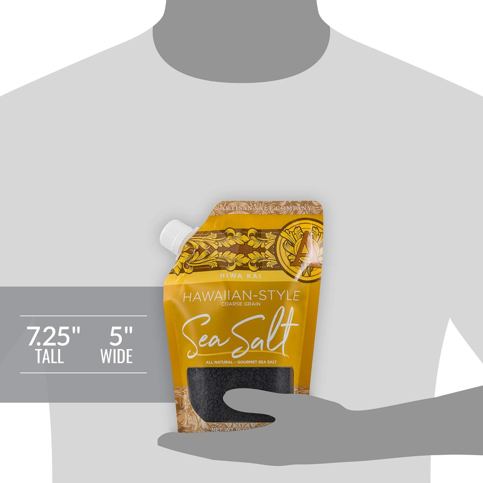 Saltworks Artisan Salt Company Hiwa Kai Black Hawaiian-Style Sea Salt, Coarse Grain, Pour Spout, 16 Ounce