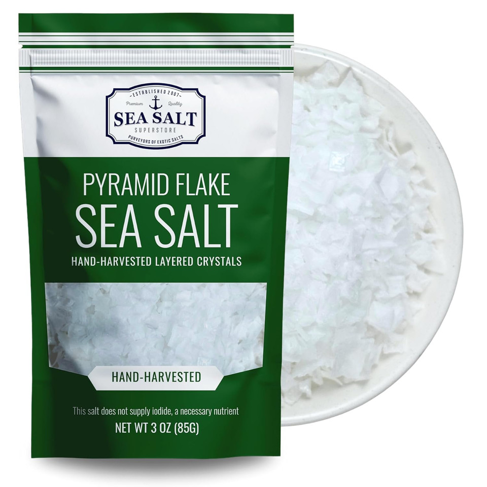 Flaky Sea Salt, Pyramid Flake Finishing, Gourmet Steak Salt, 3 Oz Pouch