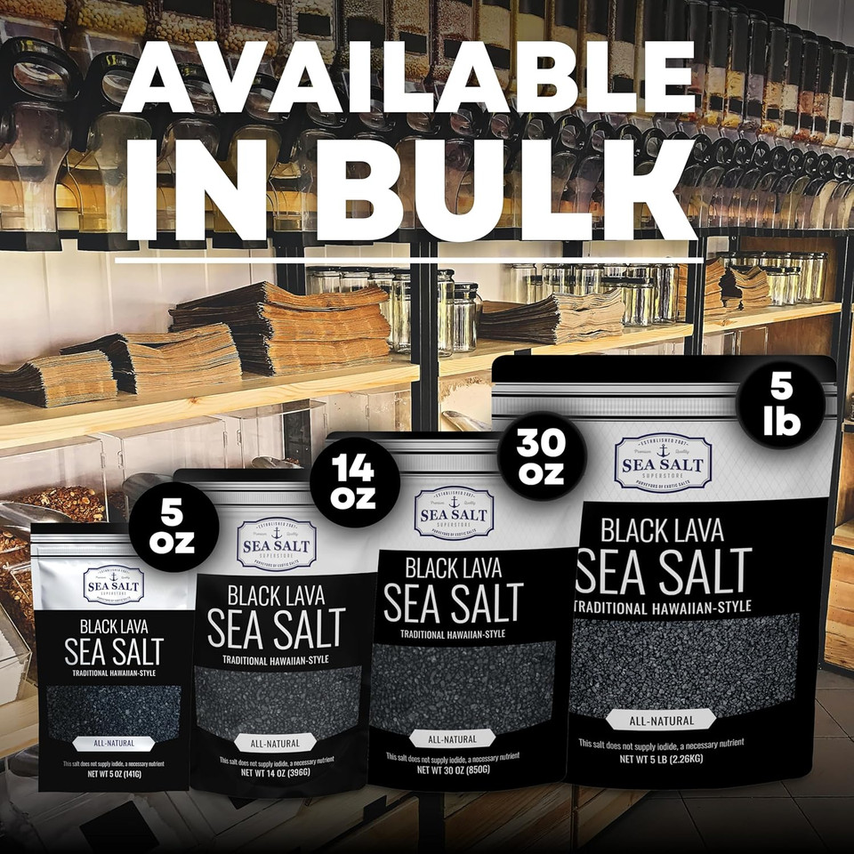 Hawaiian-Style Black Lava Sea Salt, Black Sea Salt With Activated Charcoal - For Cooking & Finishing, 30 Oz Bag