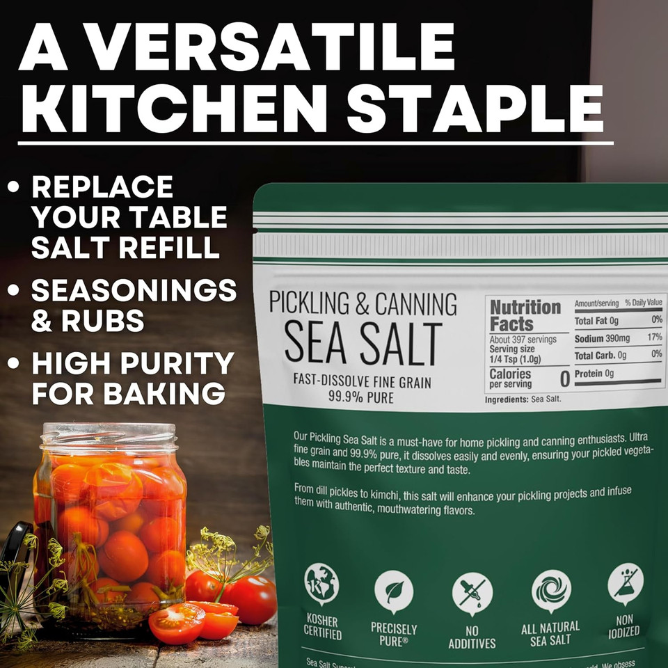 Pickling & Canning Pickling & Curing Salt For Natural Preserving, Fine Kosher Salt For Brining, 5 Lb Pouch, Non Iodized