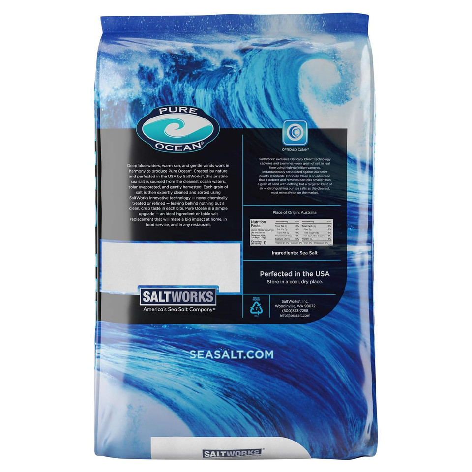 Saltworks Pure Ocean Sea Salt, Fine Grain, 55 Pound Bag