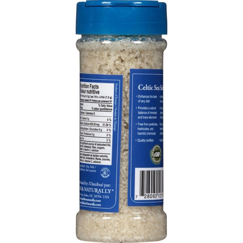Light Grey Celtic Sea Salt Shaker  Easy To Use, Large Refillable, Reusable Glass Shaker With Additive-Free, Delicious, Gluten-Free, Non-Gmo Verified, Kosher And Paleo-Friendly, 8 Ounces