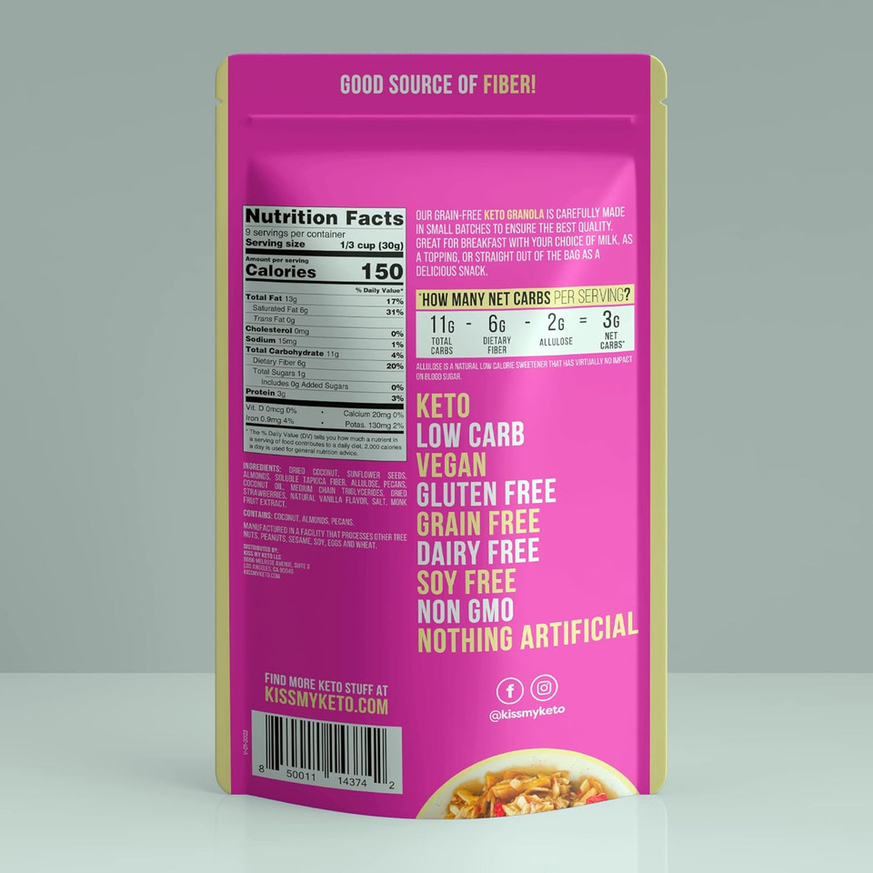Kiss My Keto Granola Cereal  Coconut Almond Pecan Keto Granola Low Carb Cereal (2G-Net) Low Sugar Granola (1G)  Grain Free Granola Keto Cereal, Gluten Free Granola  Keto Nut Granola For Yogurt 2Pk