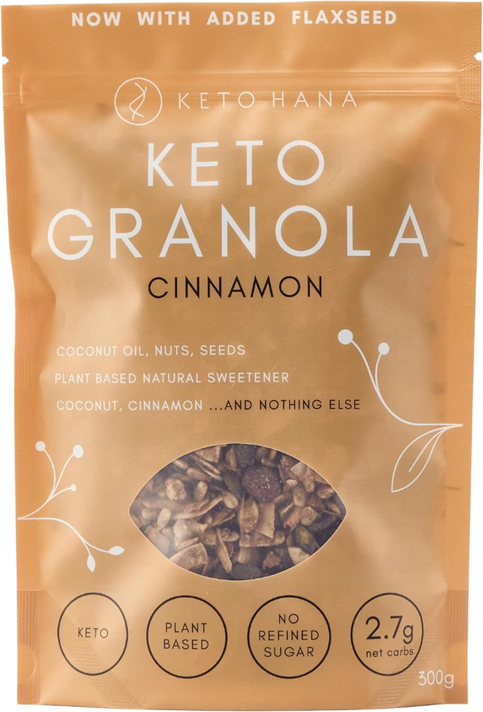 Keto Hana Cinnamon Keto Granola Breakfast Cereal With Just 1.2G Net Carbs (300G) Low Carb, High Protein Snack Keto Hana Cinnamon Keto Granola Breakfast Cereal With Just 1.2G Net Carbs (300G) Low Carb, High Protein Snack