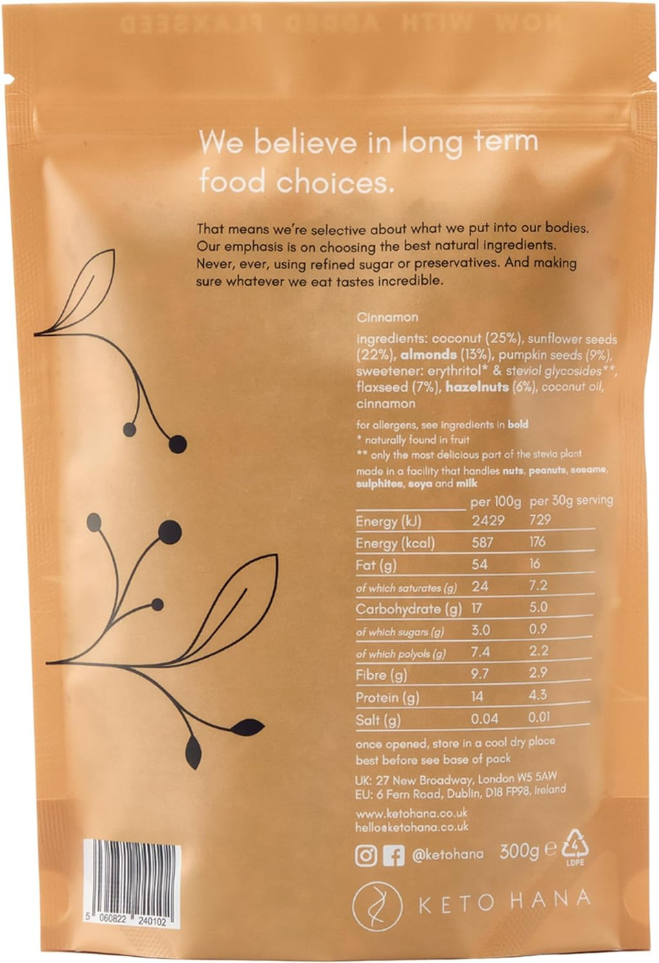 Keto Hana Cinnamon Keto Granola Breakfast Cereal With Just 1.2G Net Carbs (300G) Low Carb, High Protein Snack Keto Hana Cinnamon Keto Granola Breakfast Cereal With Just 1.2G Net Carbs (300G) Low Carb, High Protein Snack