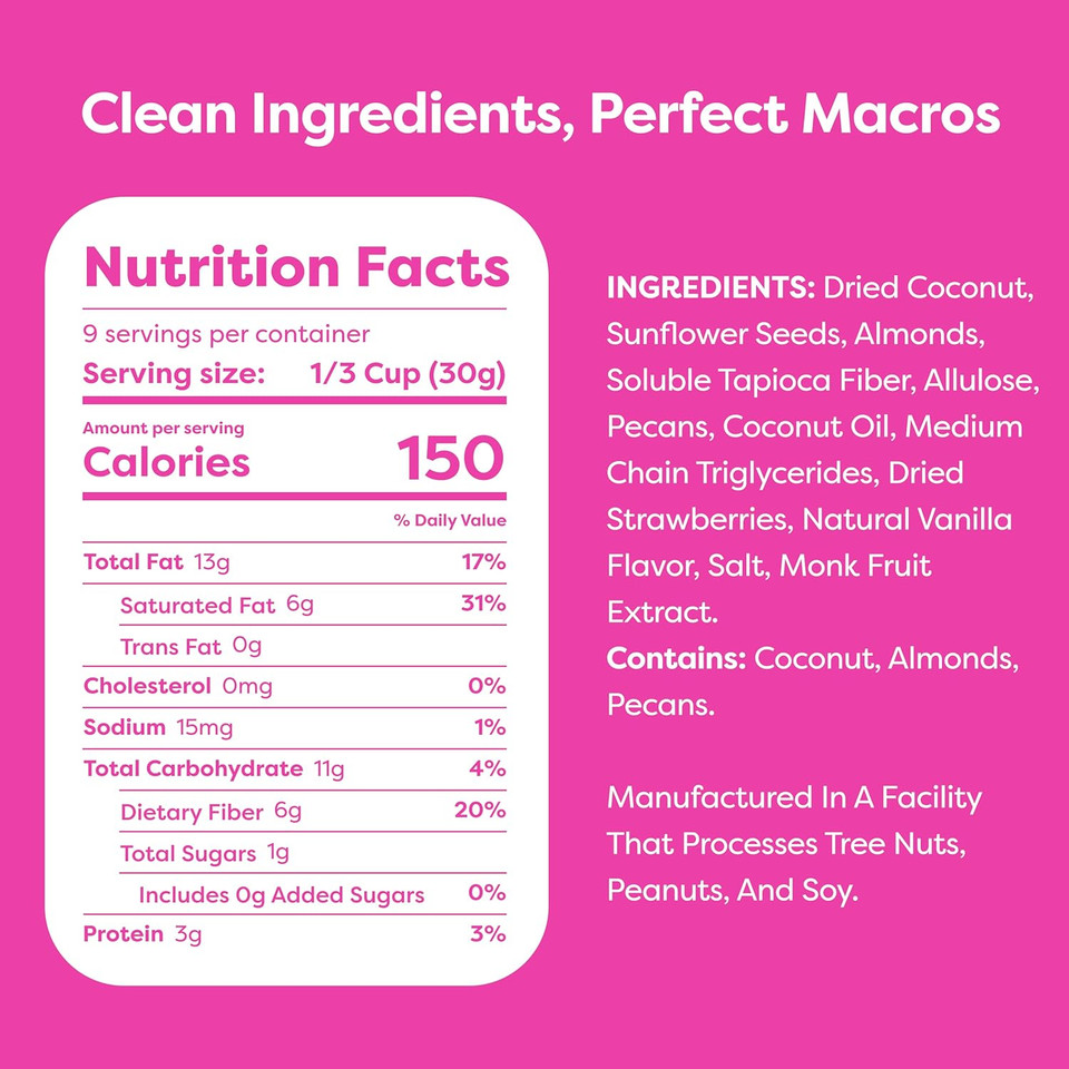 Kiss My Keto Granola Cereal  Salted Caramel Keto Granola Low Carb Cereal (2G-Net) Low Sugar Granola  Grain Free Granola Keto Cereal, Gluten Free Granola Protein Granola, Keto Nut Granola For Yogurt