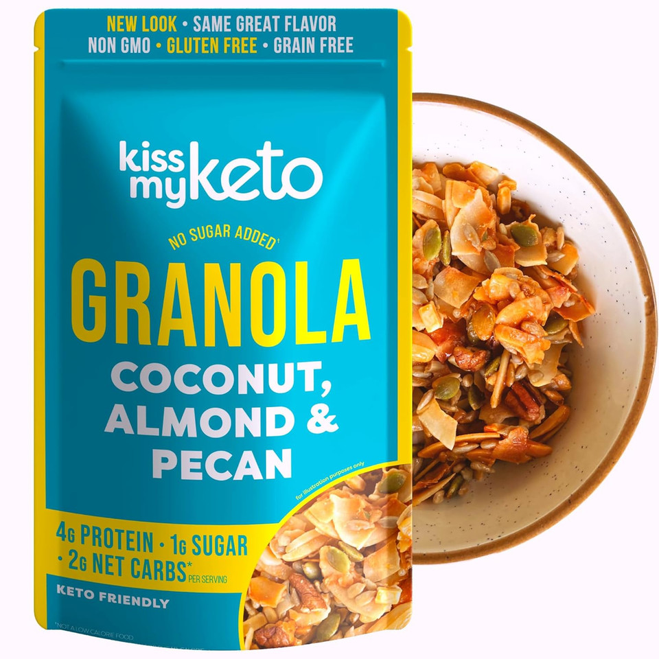 Kiss My Keto Granola Cereal  Salted Caramel Keto Granola Low Carb Cereal (2G-Net) Low Sugar Granola  Grain Free Granola Keto Cereal, Gluten Free Granola Protein Granola, Keto Nut Granola For Yogurt 2Pk