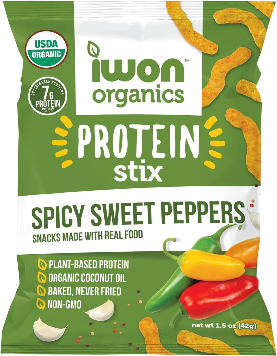 Iwon Organics Mesquite Bbq Flavor Snack Stix, High Protein And Organic Healthy Snacks, 8 Bags, 1.5 Ounce