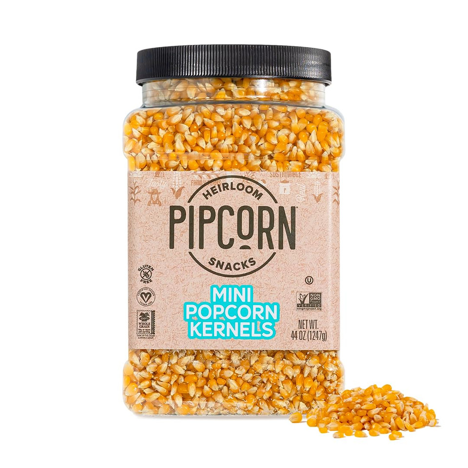 Heirloom Mini Popcorn Kernels By Pipcorn, Non-Gmo, Vegan, Gluten Free Snacks, Healthy Unpopped Popcorn - 44 Oz Jar