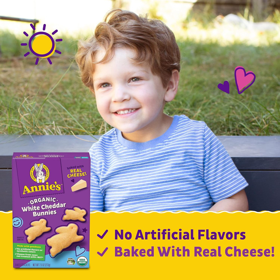 Annie'S Organic Cheddar Bunnies Baked Snack Crackers, Original, 7.5 Oz
