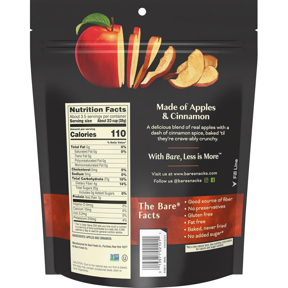 Bare Baked Crunchy Apple Chips, Fujis & Reds, 3.4Oz Bag