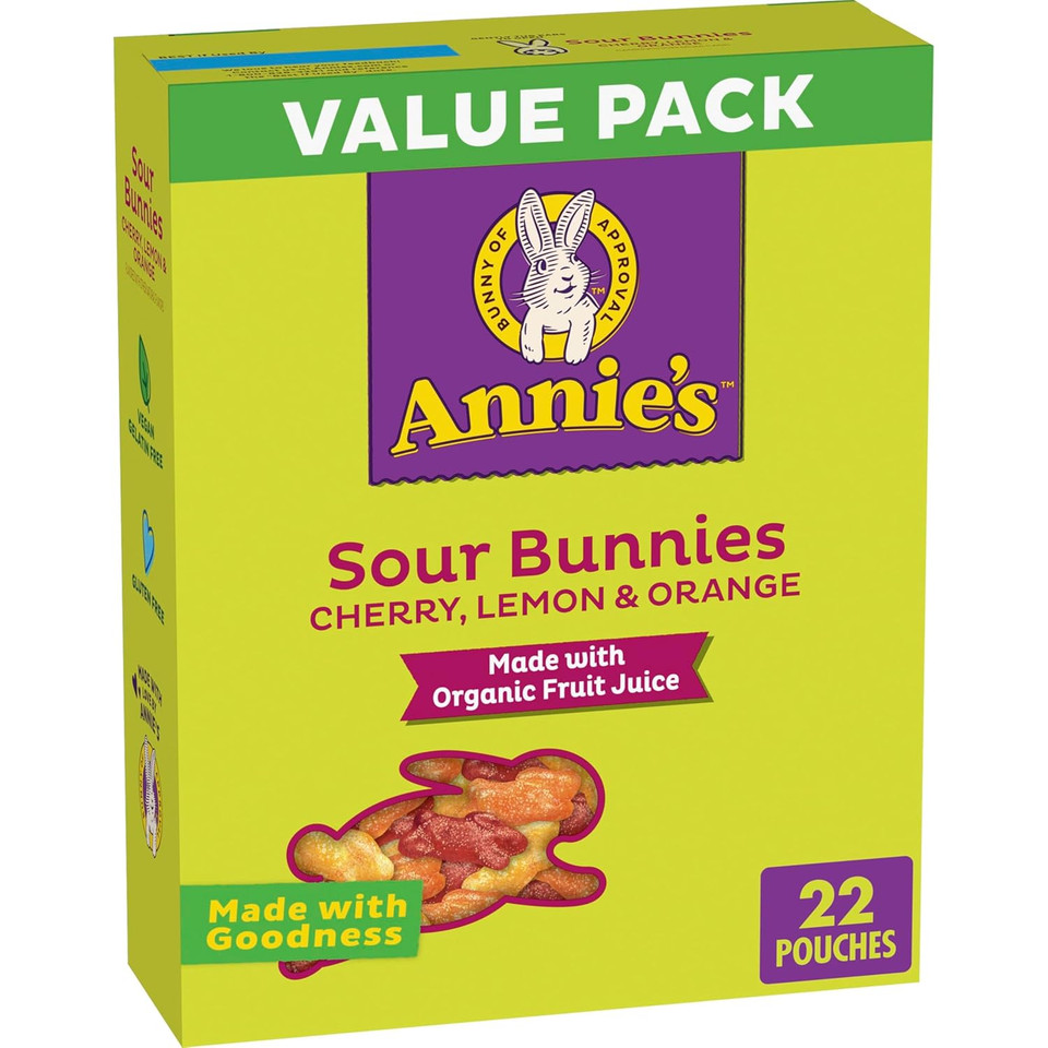 Annie'S Sour Bunnies Fruit Flavored Snacks, Cherry, Lemon & Orange Flavors, Made With Organic Fruit Juice, 7 Oz