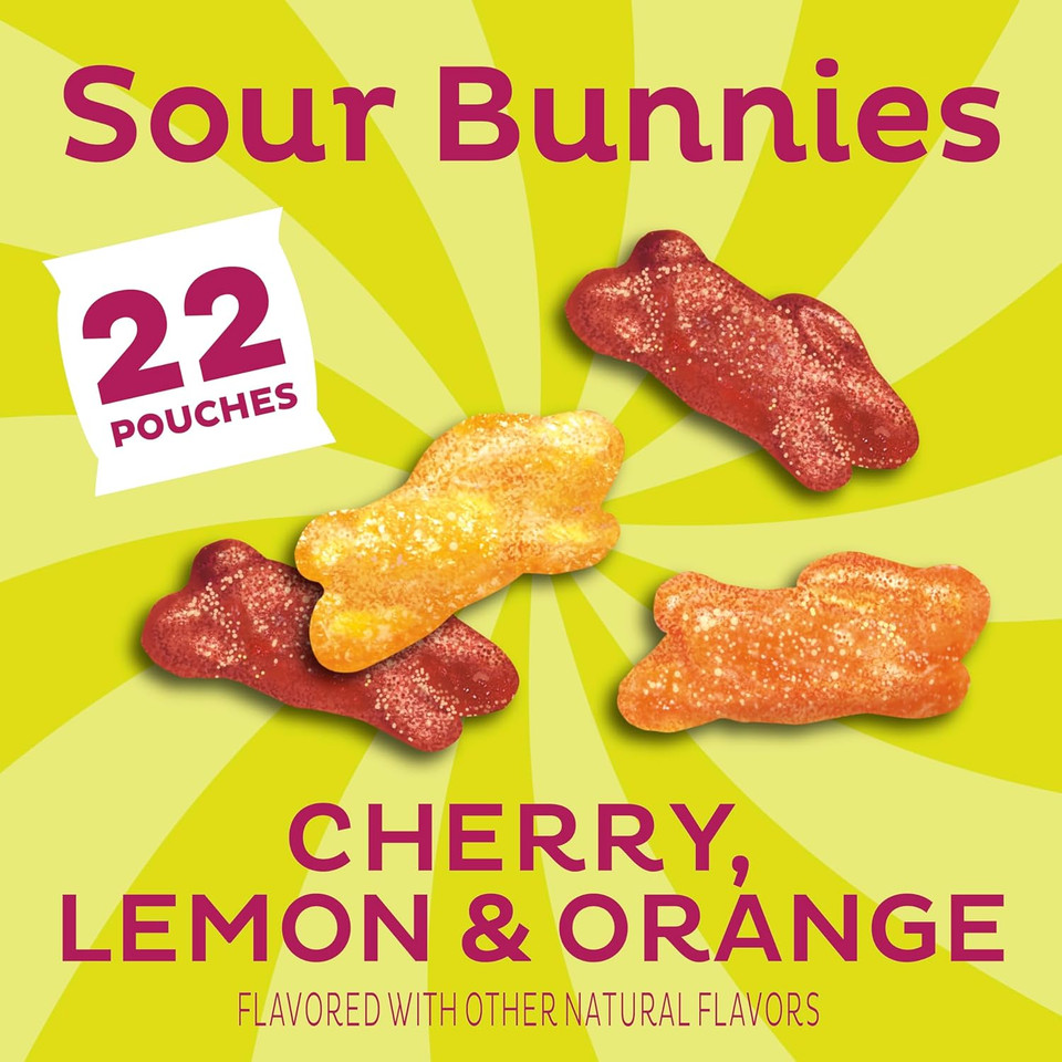 Annie'S Sour Bunnies Fruit Flavored Snacks, Cherry, Lemon & Orange Flavors, Made With Organic Fruit Juice, 7 Oz