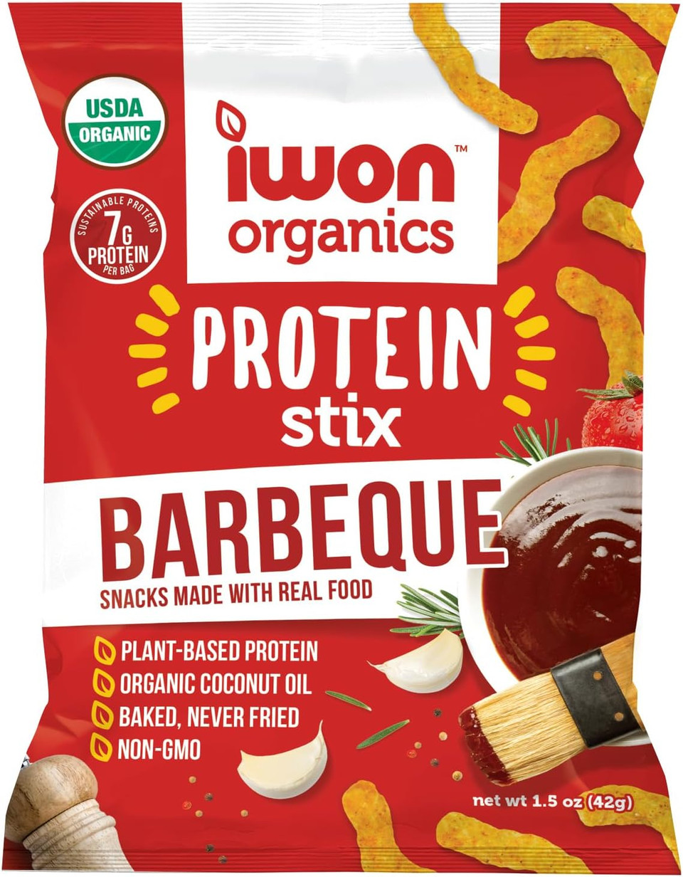 Iwon Organics Sweet Dijon Flavor Snack Stix, High Protein And Organic Healthy Snacks, 8 Bags, 1.5 Ounce