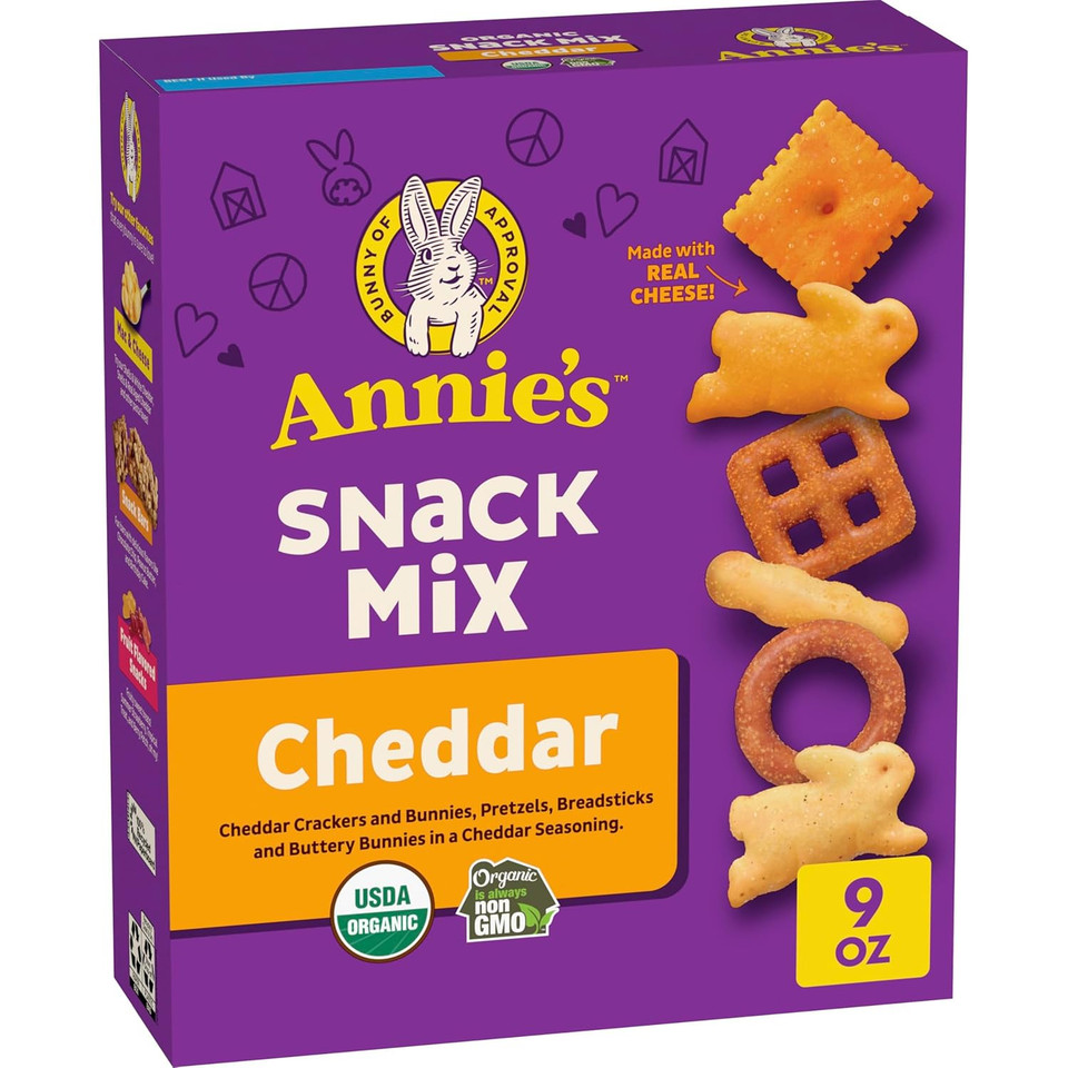 Annie'S Cheddar Snack Mix With Assorted Crackers And Pretzels, Made With Real Cheese, 9 Oz