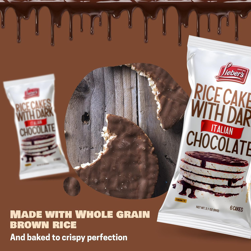Liebers Thin Chocolate Rice Cakes, Kosher Certified Dairy And Dairy Free Options, Gluten Free Snack (Brittle Topped Dark Chocolate)