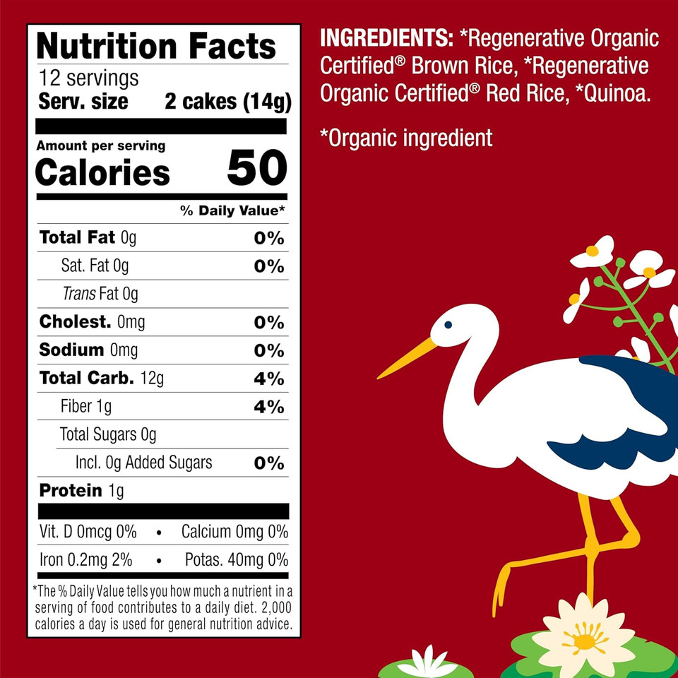 Lundberg Thin Brown Rice Cakes, Red Rice & Quinoa, 6-Pack Regenerative Organic Certified Thin Rice Cakes, Healthy Snacks, Vegan,6 Oz Ea