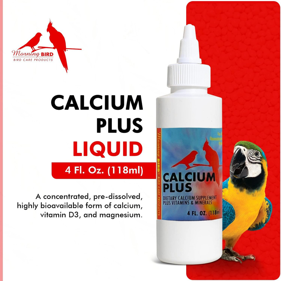 Morning Bird Calcium Plus Liquid Supplement For Birds - Liquid Calcium Formula With Magnesium And Vitamin D3 Calcium Supplement For All Birds  4 Fl Oz