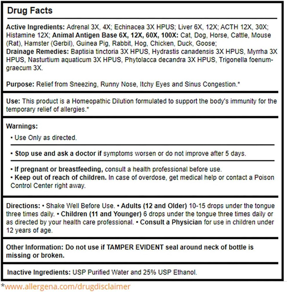 Progena - Allergena Pet Dander - Allergy Relief Drops (1 Fl Ounce)