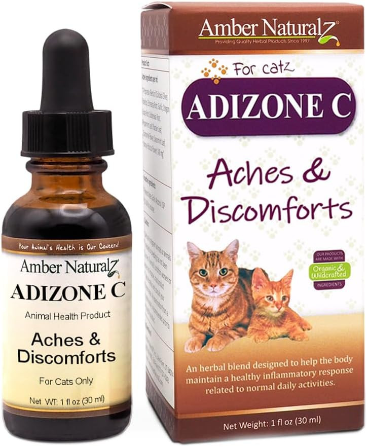 Amber Naturalz Adizone C Herbal Supplement For Cats | Supports Healthy Inflammatory Response, Occasional Discomfort, And Normal Joint Function | Natural Aid For Active And Aging Felines